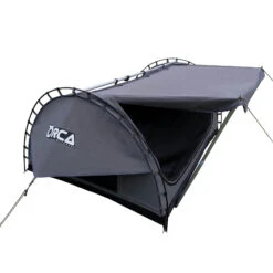 Orca Outdoors Deluxe Double Size Canvas Swag With 70mm Mattress And Awning Poles - Grey