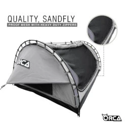 Orca Outdoors Deluxe Double Size Canvas Swag With 70mm Mattress And Awning Poles - Grey -Best Kayak Shop OD SWAG DB GREY 5