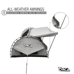 Orca Outdoors Deluxe Double Size Canvas Swag With 70mm Mattress And Awning Poles - Grey -Best Kayak Shop OD SWAG DB GREY 7