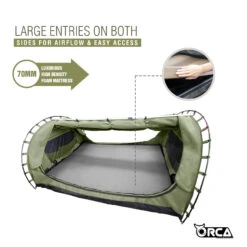Orca Outdoors Deluxe Double Size Canvas Swag With 70mm Mattress And Awning Poles - Khaki -Best Kayak Shop OD SWAG DB KHAKI 8