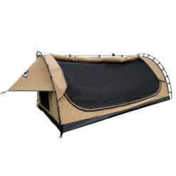 Orca Outdoors Deluxe Double Size Canvas Swag With 70mm Mattress And Awning Poles - Sand -Best Kayak Shop OD SWAG DB SAND 2