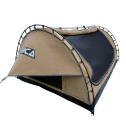 Orca Outdoors Deluxe Double Size Canvas Swag With 70mm Mattress And Awning Poles - Sand