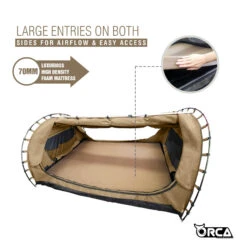 Orca Outdoors Deluxe Double Size Canvas Swag With 70mm Mattress And Awning Poles - Sand -Best Kayak Shop OD SWAG DB SAND 8